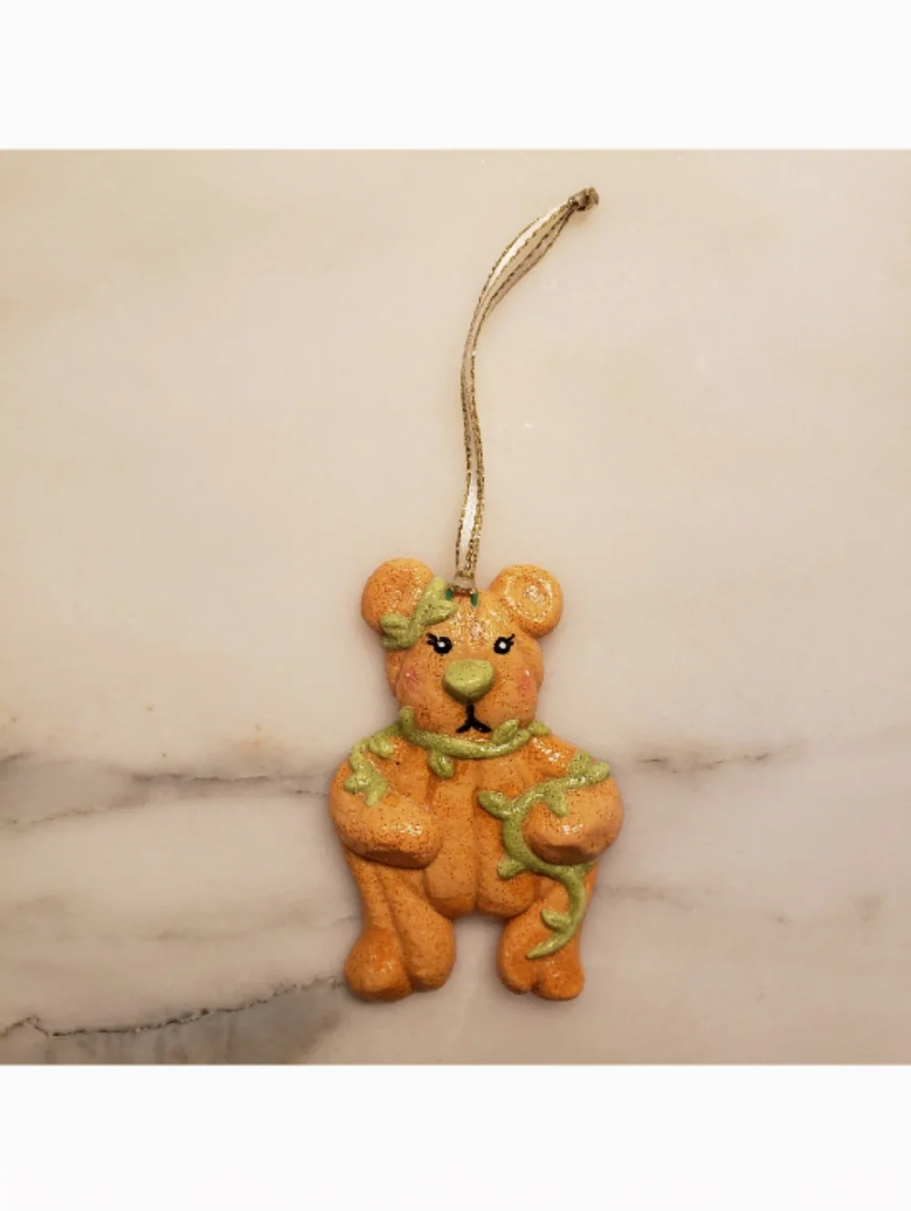 New Handmade Salt Dough Pumpkin Bear Ornament